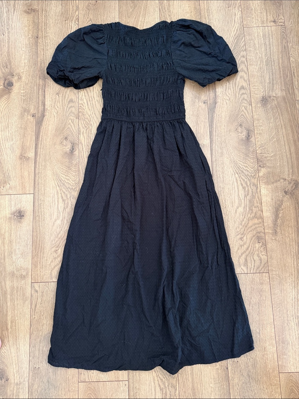 Madewell Lucie Puff Sleeve Smocked Square-Neck Midi Dress - Black - Picture 8 of 8